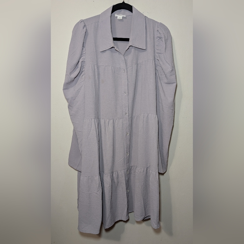 Chicsoul Tiered Button-Up Shirt Dress Lilac Purple Crepe Material Womens Size 3X